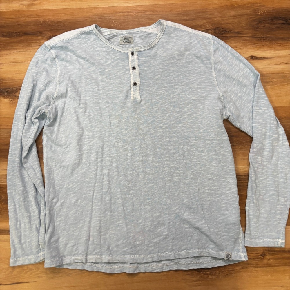 Lucky Brand Henley Shirt XL Long Sleeve Casual Slub Knit Cotton Blue XL